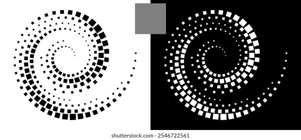 Abstract background with rectangles in spiral. Art design spiral as logo or icon. A black figure on a white background and an equally white figure on the black side.
