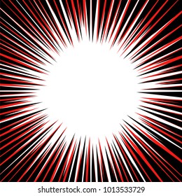 Abstract background with red and black radial lines. Circle shape design element with white center. Trendy template vector illustration.