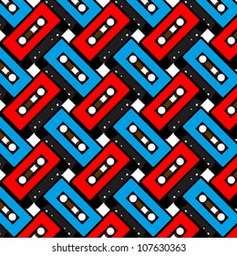 Abstract Background - Red And Blue Audio Cassette Tapes Pattern