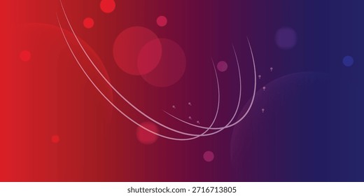 Fondo Abstractas con degradado de color rojo a azul, con círculos flotantes translúcidos y elegantes líneas curvas abruptas para Anuncios digitales modernos y carteles de tecnología.