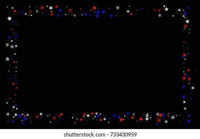 Abstract background in red, blue, white with confetti-stars. Celebratory graphic design for the Independence Day of the USA or the President's Day. Suitable for banner, poster, cover.