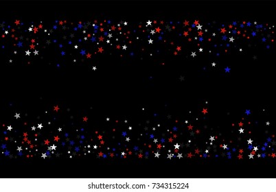 Abstract background in red, blue, white with confetti-stars. Celebratory graphic design for the Independence Day of the USA or the President's Day. Suitable for banner, poster, cover.