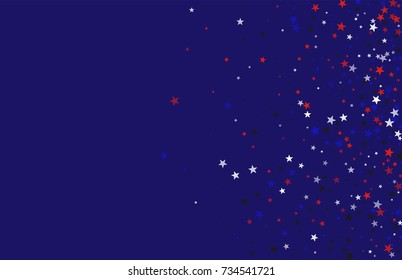 Abstract background in red, blue, white with confetti-stars. Celebratory graphic design for the Independence Day of the USA or the President's Day. Suitable for banner, poster, cover.
