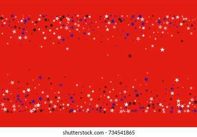 Abstract background in red, blue, white with confetti-stars. Celebratory graphic design for the Independence Day of the USA or the President's Day. Suitable for banner, poster, cover.
