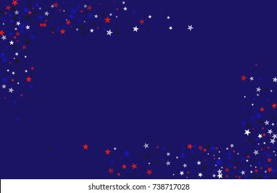 Abstract background in red, blue, white with confetti-stars. Celebratory graphic design for the Independence Day of the USA or the President's Day. Suitable for banner, poster, cover.