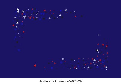 Abstract background in red, blue, white with confetti-stars. Celebratory graphic design for the Independence Day of the USA or the President's Day. Suitable for banner, poster, cover.