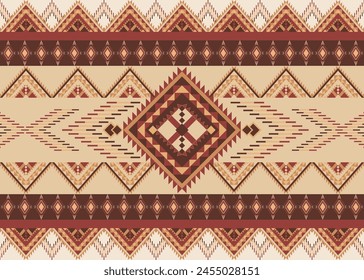 Abstract background of red and brown ethnic boho geometric seamless pattern in flat design on light yellow background for fabric pattern and wallpaper decoration