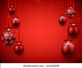 Abstract background with red christmas balls. Vector illustration. 