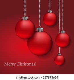 Abstract background with red Christmas balls. Vector illustration. 