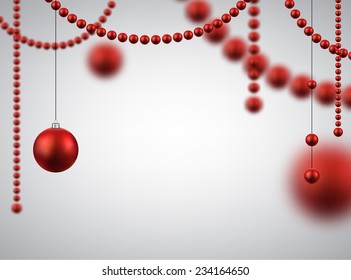 Abstract background with red christmas defocused baubles. Vector illustration. 