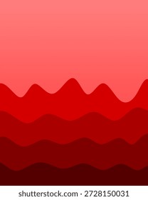 Fondo Abstractas con color rojo que presenta el patrón de silueta de las montañas y las interminables olas azules del océano en diseño de Ilustración vectorial.