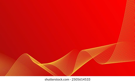Abstract background, red color with luxurious gold line waves