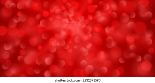 Abstrakter Hintergrund in roten Farben mit divergierenden Strahlen von Licht und kleinen durchsichtigen Kreisen mit Bokeh-Effekt