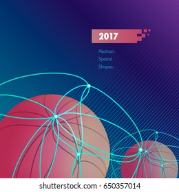 Abstract background with red cosmic spheres on a dark blue background. vector