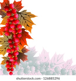 Abstract background with red currant and leaves on white