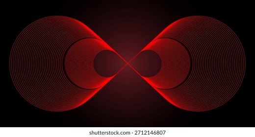 Fondo Abstractas con líneas brillantes rojas en patrón infinito. Abstractas concepto de tecnología futurista. Ilustración vectorial

