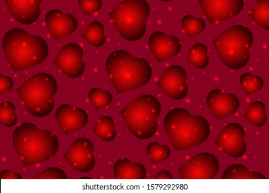 Abstract background of red hearts and twinkling glare.