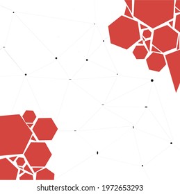 Abstract background of red hexagonal shapes with lines and dots