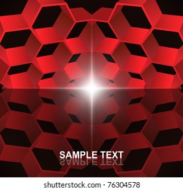 Abstract background red hexagons, vector transparency.