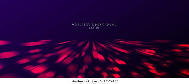 Abstract background of red light particles moving to the center and forming illuminated surface in the dark space, presentation cover