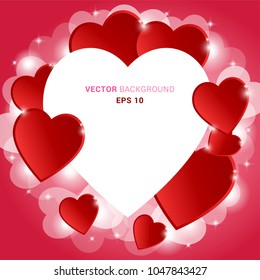 abstract background with red love hearts with white space for text. happy valentine day concept. vector illustration.
