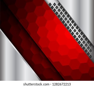 Abstract background red mosaic, metallic 3D with vector hexagons texture.