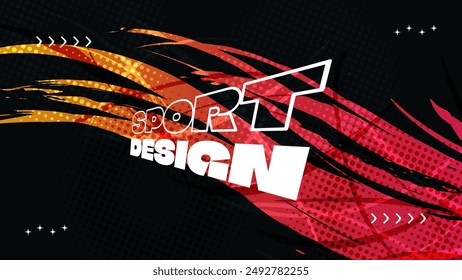 Abstract Background with Red and Orange Gradient Brush Texture and Halftone Effect. Grunge Sport Background, for Event Banner or Poster Design