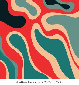 Fondo Abstractas con Formas onduladas rojas, naranjas, verdes, negras. Adecuado para proyectos de Diseño gráfico modernos, carteles y presentaciones digitales.