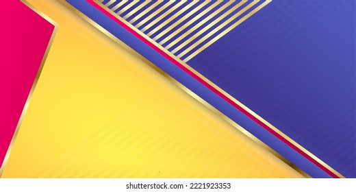 Abstract background with red, orange and yellow overlap layers. Realistic texture with light effect and golden stripes.