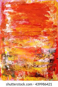 An abstract background with red, pink, and yellow watercolor stains; artistic texture with brushstrokes; birthday or wedding design background with a place for text; scalable vector graphic