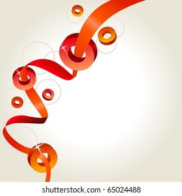Abstract background with red ribbon and rings