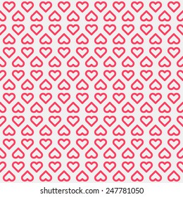 Abstract background with red seamless Valentine's heart signs pattern for internet sites, web user interfaces, UI, applications, apps, presentations, postcards and invitations. Flat design. Vector.