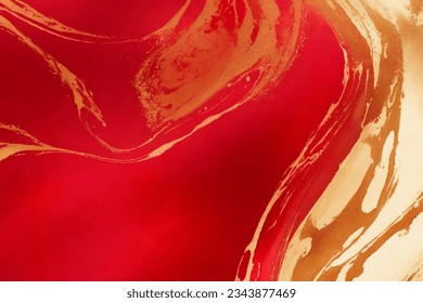 abstract background in red shades with golden decorative elements, splashes , paint strokes, watercolor, fluid , vector backgrounds 