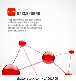Abstract background with red spheres. Connection, communication, interaction concept