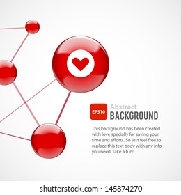 Abstract background with red spheres. Connection, communication, interaction concept