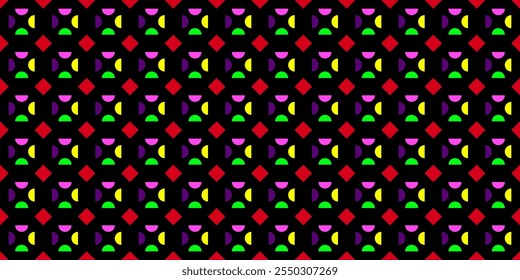 Abstract background: Red square pattern, half colorful circles