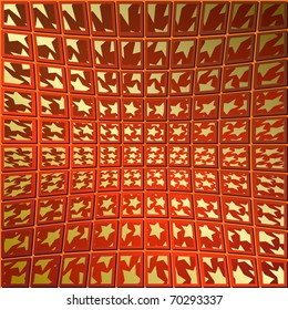 abstract background red squares with gold stars