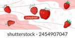 Abstract background with red strawberry. Fresh farm fruits for packaging juices, jam, yoghurt. Summer vector for menu, cafe, restaurant, banner, recipe design. Food concept. Strawberry summer fruit