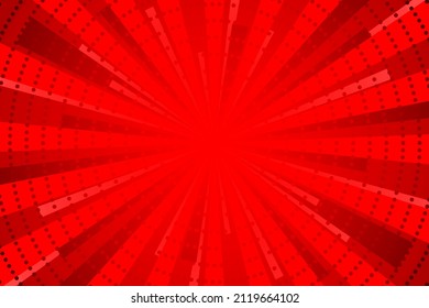 Abstrakter Hintergrund mit rotem Sonnenstrahl und Punkten. Sommer-Vektorgrafik für Design