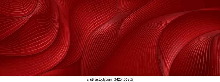 Abstract background in red tones made of curved striped surfaces