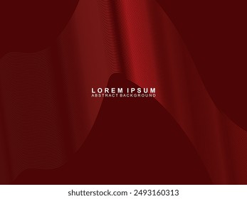 Abstract background of red wavy lines. Red background with shining gradient wave pattern. Modern design for banners, cards, web design, banners, certificates, etc.