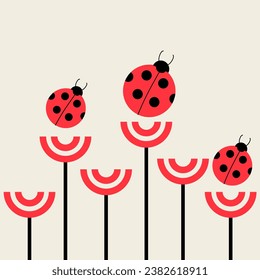 abstract background red and white, geometric, ladybug