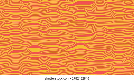 Abstrakter Hintergrund in roten und gelben Farben. Wellen auf gestreifter Oberfläche, Vektorgrafik.