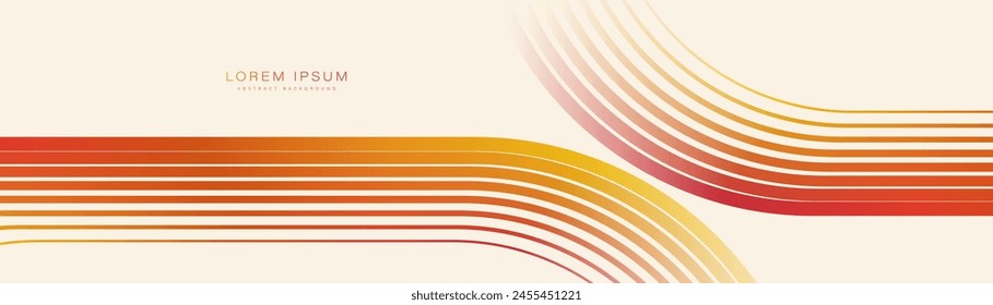 Abstract background with red and yellow geometric curve lines. Modern minimal trendy retro lines pattern horizontal. Vector illustration