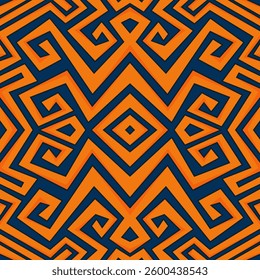 Abstract background with reflective geometric lines pattern. Seamless Aztec ornament