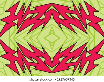 Abstract background with reflective red graffiti art and green background