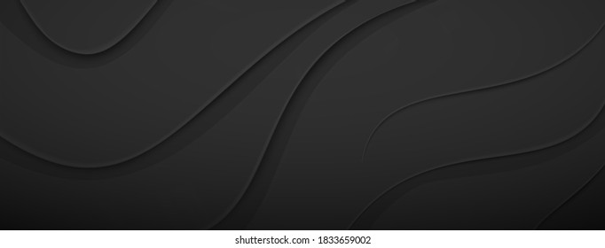 Abstract background with relief wavy surface in black and gray colors