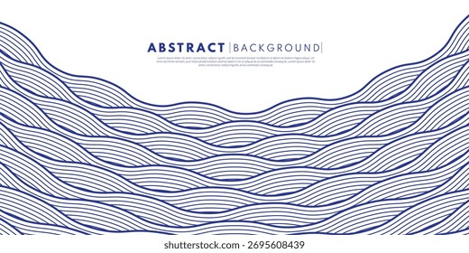 Abstract background with a repeating blue wave line pattern. Japanese water.