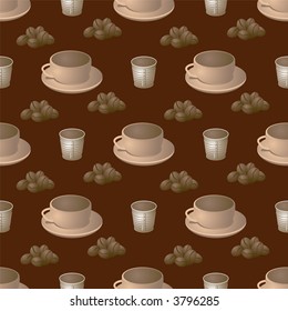 Abstract background with repeating coffee symbols on a brown backdrop