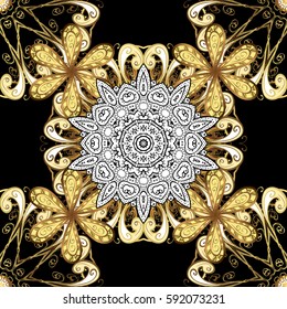 Abstract background with repeating elements. Black and golden pattern. Elegant vector classic pattern.